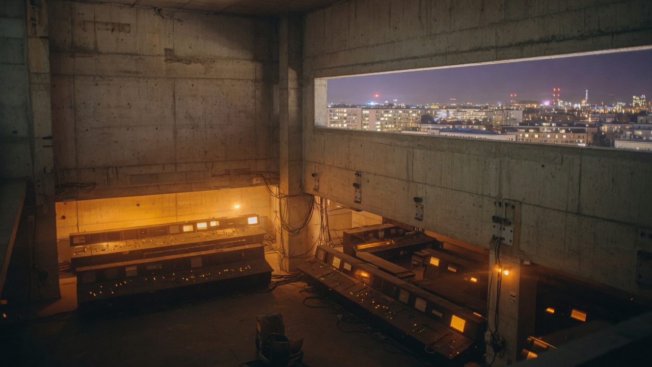 Dim secure operations floor at night